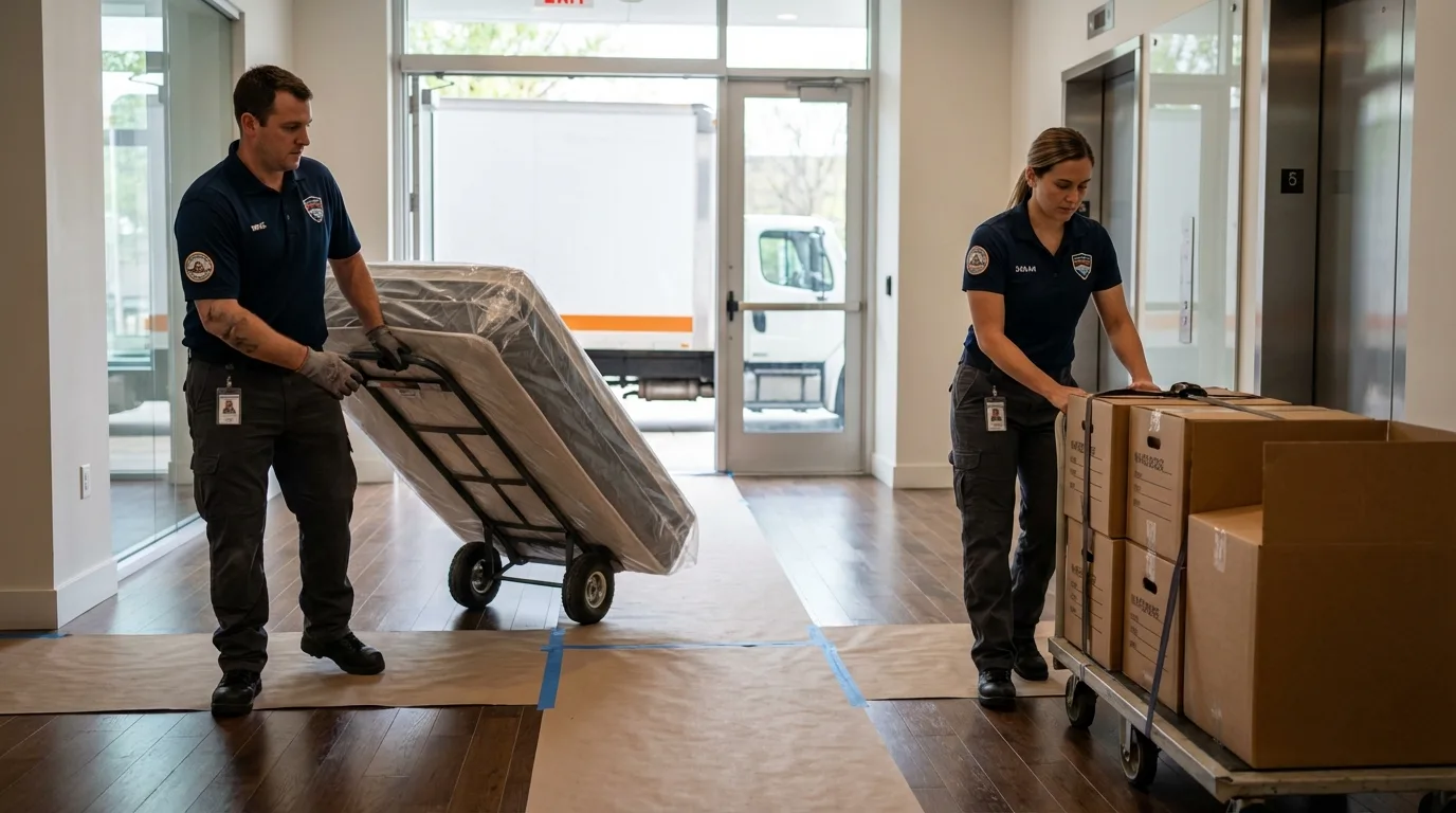 Professional apartment movers loading elevator in Sand Springs, OK