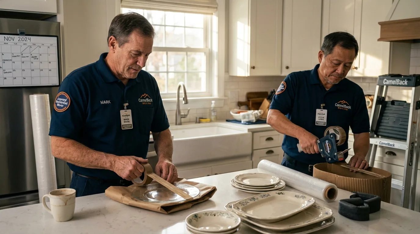 Professional crew packing kitchen dishware in Sand Springs, OK